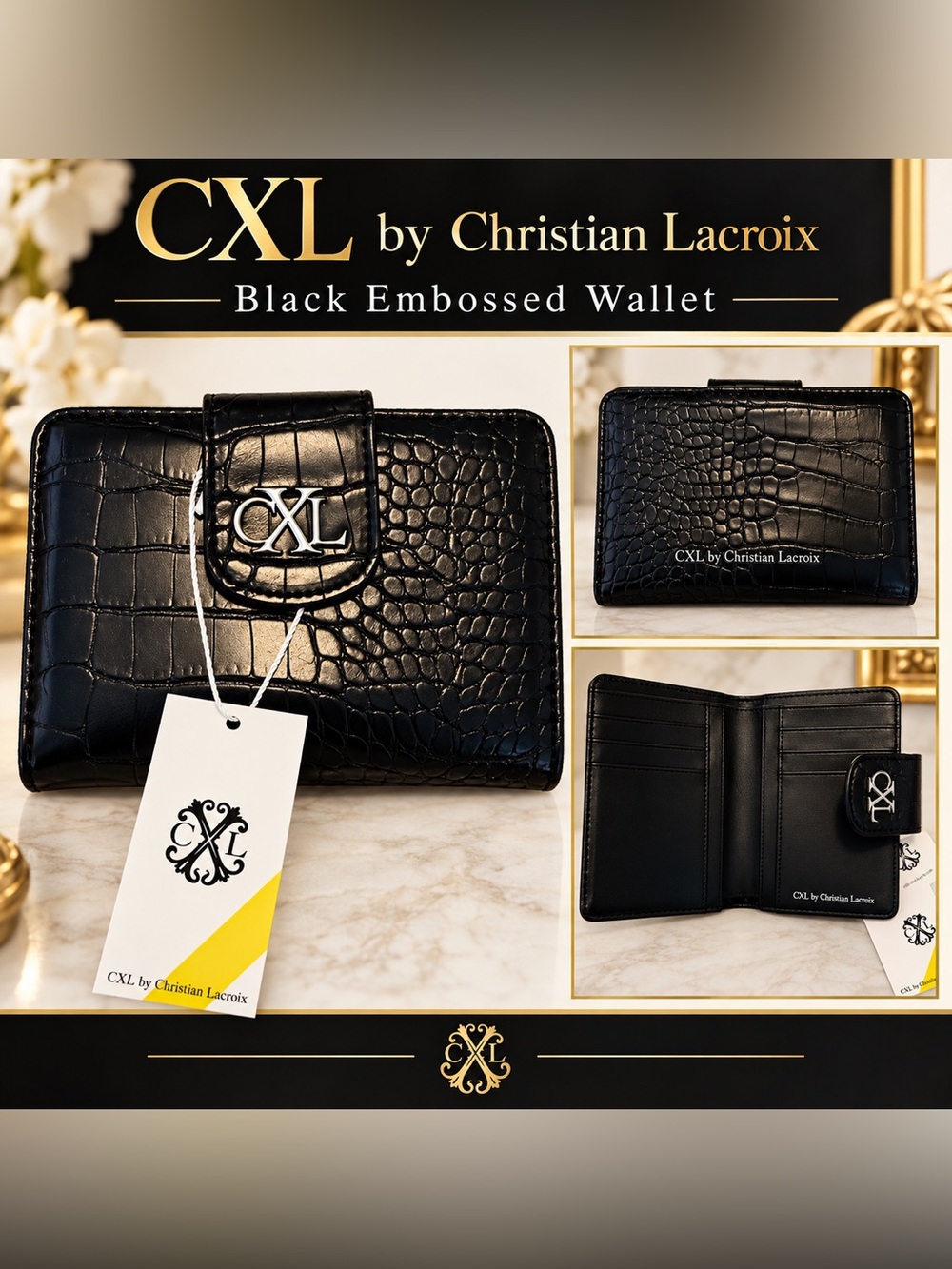 CXL by Christian Lacroix Black Croc-Embossed Wallet NWT